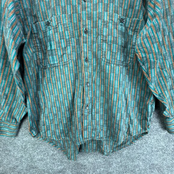Vtg 90s Levis Sutter Creek Shirt Mens Large Teal Flannel Western Southwest Aztec - Picture 3 of 15